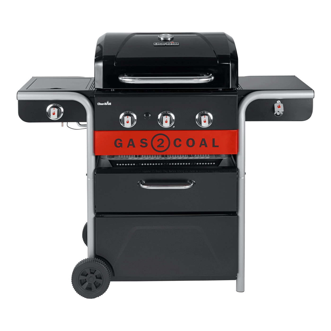 Char-Broil Gas2Coal 2.0 3B Barbecue Carrello Carbone vegetale + Gas naturale Nero, Acciaio inossidabile, Rosso 13600 W