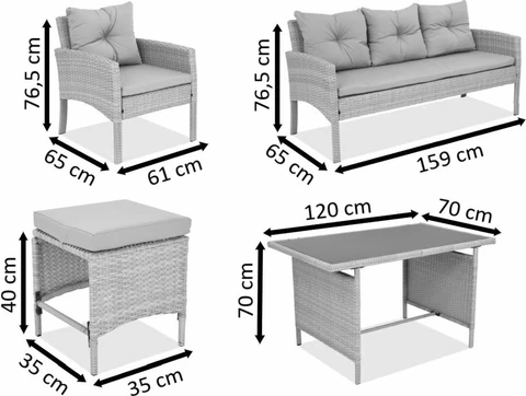 Set marrone in tecnorattan con pouf Bari