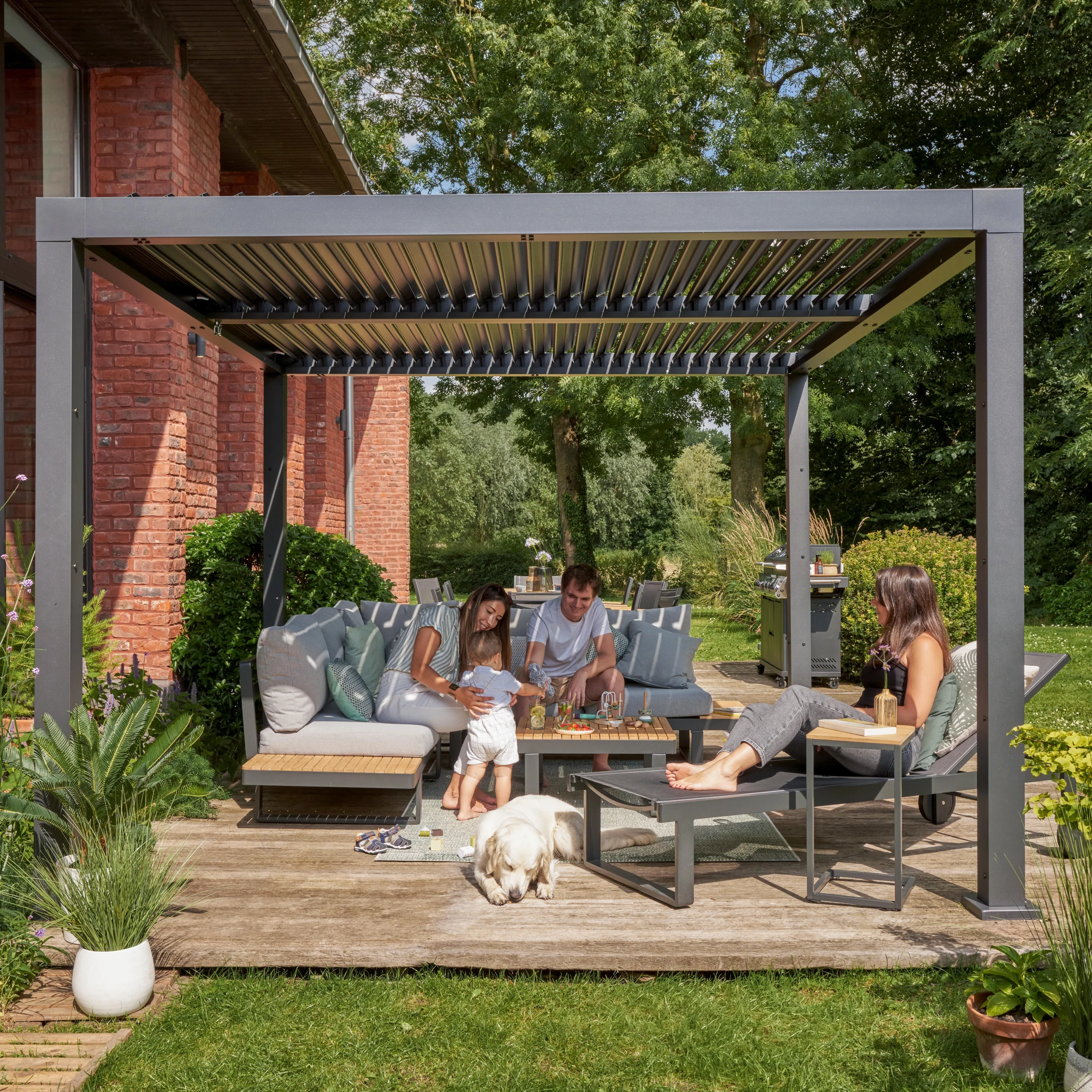 Pergola bioclimatica in alluminio NATERIAL Origin grigia e lamiera grigio scuro da 358 x 313 x 229 cm manuale
