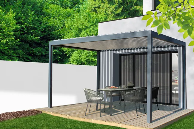 Bioklimatische Pergola aus Aluminium Caleta grau freistehend von 413×308 cm