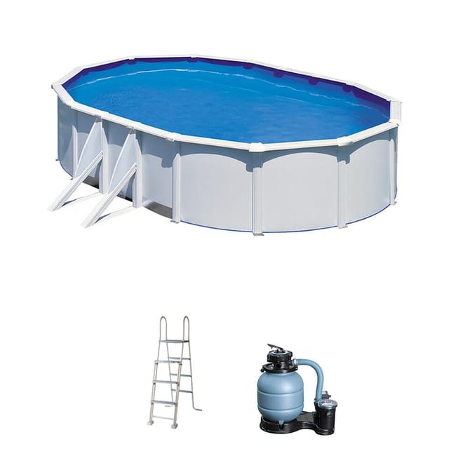Zerlegbarer Pool aus weißem Stahl oval GRE 5 x 3 x 1,2 m