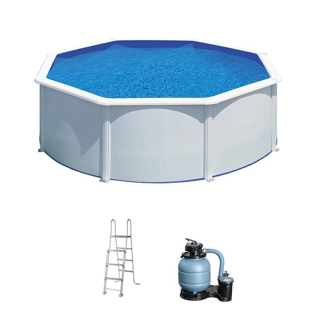 Zerlegbarer Pool aus weißem Stahl rund GRE Ø 3 x 1,2 m m/ Sandfilter