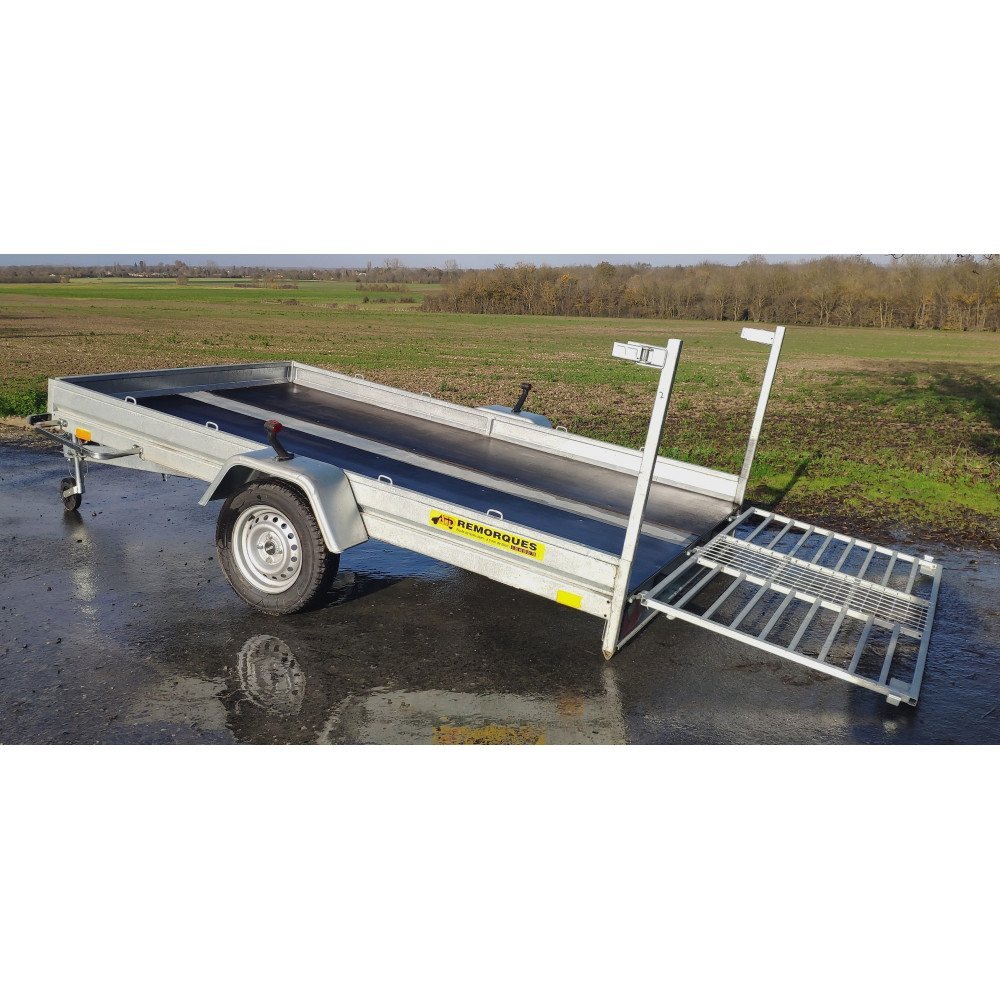 Rimorchio a piattaforma multiuso – grande capacità con sponde a rete alta 350 x 172 cm / 294 x 172 cm