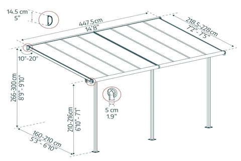 Coperture per terrazze in alluminio Sierra Palram – Canopia 2,3 x 4,6 m grigio