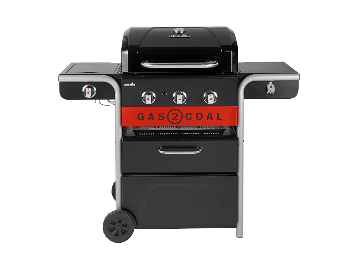 Char-Broil Gas2Coal 2.0 3B Barbecue Carrello Carbone vegetale + Gas naturale Nero, Acciaio inossidabile, Rosso 13600 W