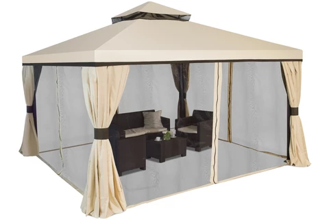 Pabellón de jardín grande con mosquitera y cortinas Valencia 4 x 4 m crema