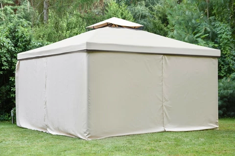 Pabellón de jardín grande con mosquitera y cortinas Valencia 4 x 4 m crema
