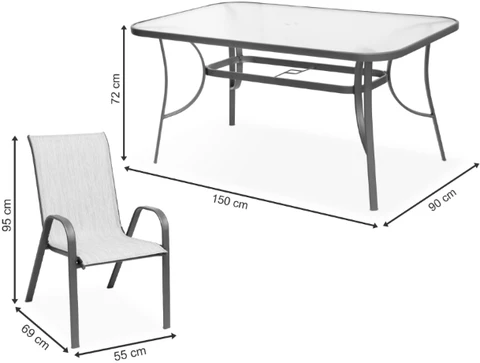 Set di mobili in metallo per giardino Modena Grigio per 8 posti