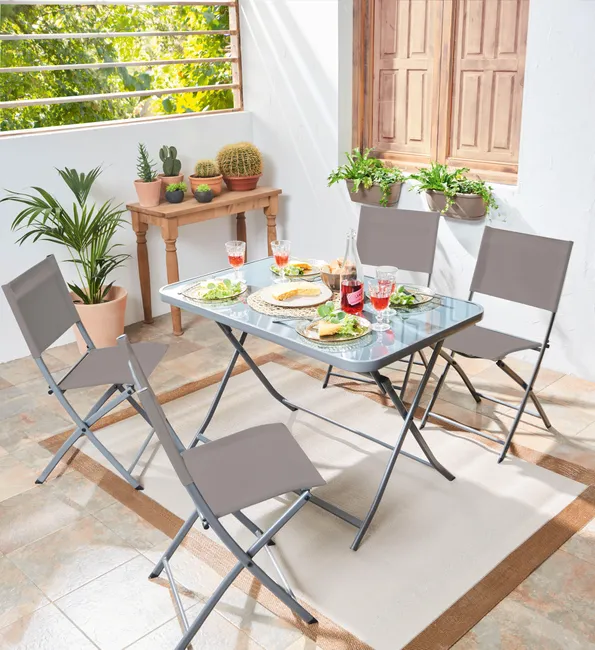 Set di mobili da terrazza Emys in acciaio grigio per 4 commensali