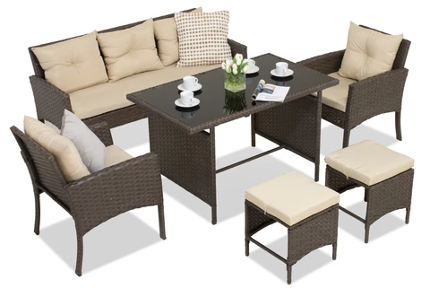 Set marrone in tecnorattan con pouf Bari