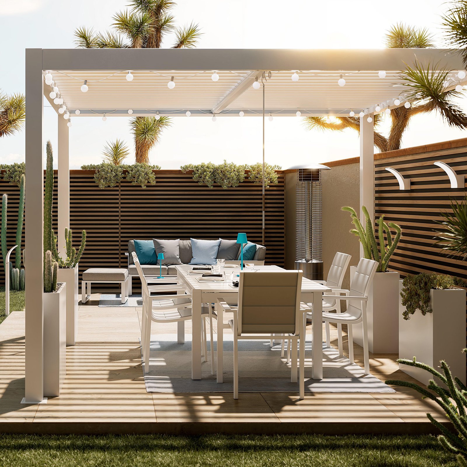 Pergola bioclimatica in alluminio NATERIAL Origin bianca e lamiera bianca da 358 x 313 x 229 cm manuale