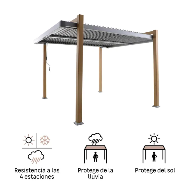 Pergola in alluminio NATERIAL Odyssea effetto legno da 320×358 cm