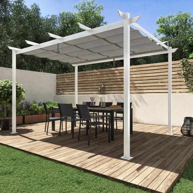 Pergola in alluminio NATERIAL Omega bianca da 282×400 cm