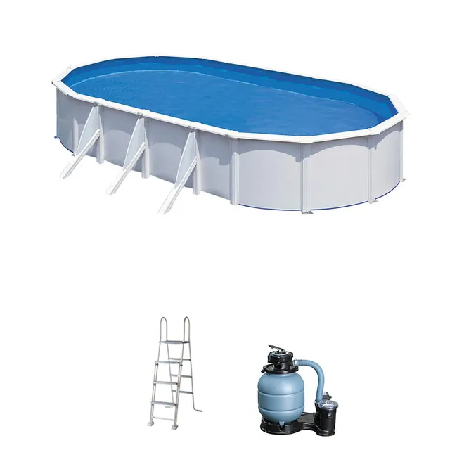 Piscina smontabile in acciaio bianco ovale GRE 7,3 x 3,75 x 1,20 m