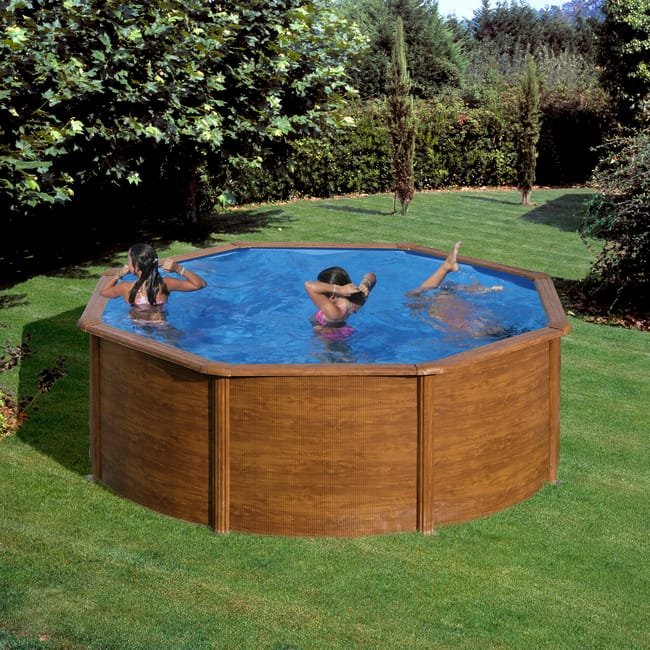 Piscina smontabile in acciaio effetto legno rotonda GRE Ø 3,5 x 1,2 m