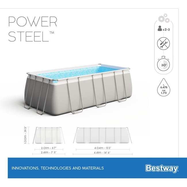 Piscina tubolare rettangolare 404 x 201 x 100 cm Bestway PowerSteel 6 478 litri + pompa, filtro e scala